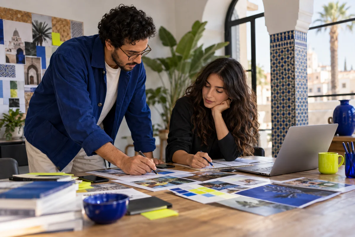 Équipe préparant une campagne publicitaire avec notes et pistes créatives